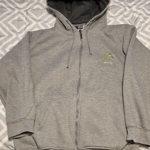 Gray Zip-Up Hoodie with Palm Tree Embroidery